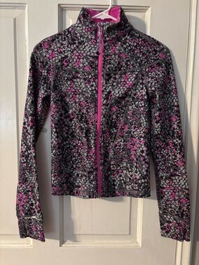 ivivva athletica Girls Abstract Pink Gray Zip Jacket Size 12 Long Sleeve